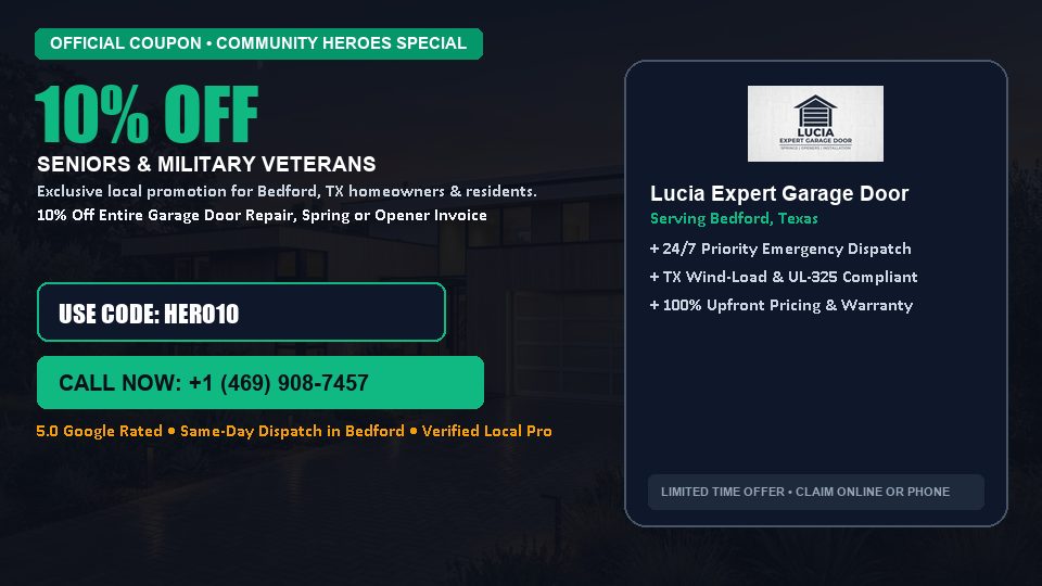 Lucia Expert Garage Door 10% OFF Seniors & Military Veterans